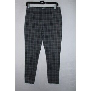Calvin Klein Women's Plaid Pants Size 8 Gray Stretch Pull-On Mid Rise Slim Leg